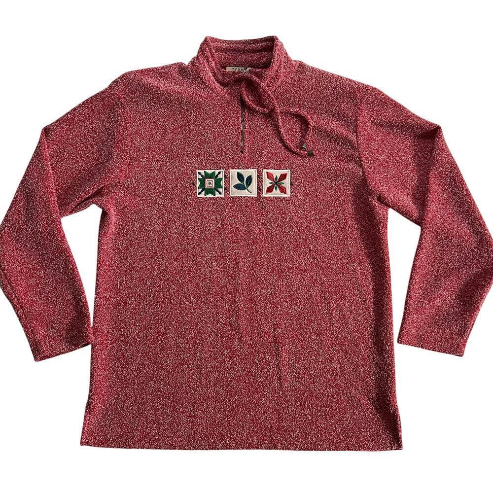 TEDDI Vintage Pullover Sweater Mock Neck Womens Medium 3/4 Zip Long Sleeve